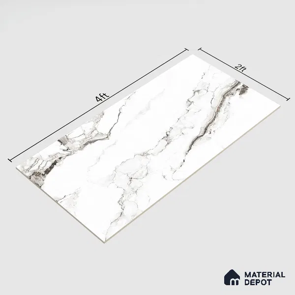 Marble Calacatta Wall & Floor Tile TL 00925 Off-White 4 ft x 2 ft Matte Finish Vitrified Tile - 9 mm | Suitable For Living Room, Bedroom, Kitchen