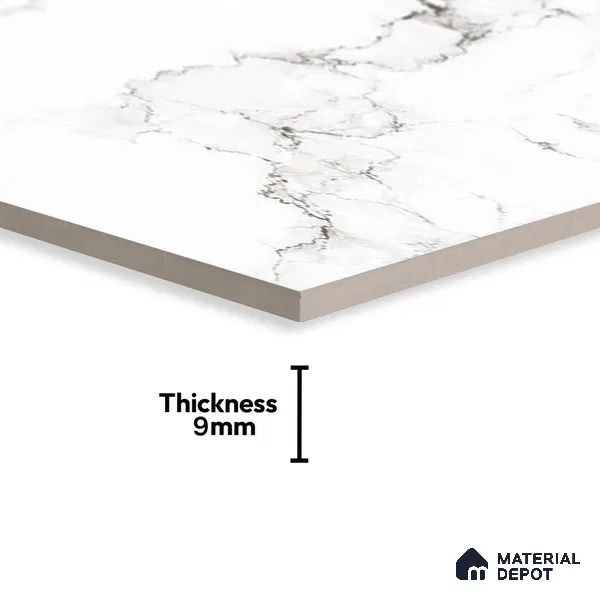 Marble Calacatta Wall & Floor Tile TL 00925 Off-White 4 ft x 2 ft Matte Finish Vitrified Tile - 9 mm | Suitable For Living Room, Bedroom, Kitchen