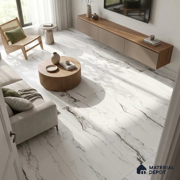 Marble Calacatta Wall & Floor Tile TL 00925 Off-White 4 ft x 2 ft Matte Finish Vitrified Tile - 9 mm | Suitable For Living Room, Bedroom, Kitchen