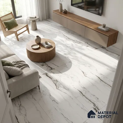 Marble Calacatta Wall & Floor Tile TL 00925 Off-White 4 ft x 2 ft Matte Finish Vitrified Tile - 9 mm | Suitable For Living Room, Bedroom, Kitchen