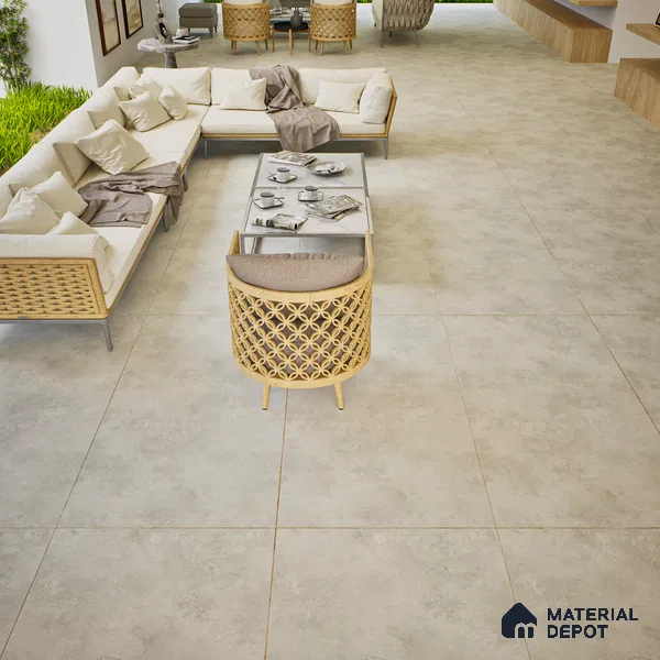 Cement Floor & Wall Tile | TL 00933 Stonex Bianco 4 ft x 2 ft Matte Finish Vitrified Tile | Suitable For Living Room, Bedroom, Bathroom