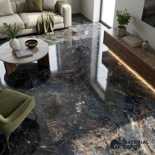 Marble Wall & Floor Tile TL 00953 Blue 4 ft x 2 ft High Gloss Finish Vitrified Tile - 9 mm | Suitable For Living Room, Bedroom, Dining