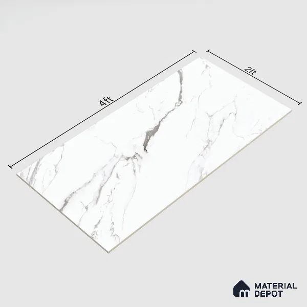 Marble Statuario Wall & Floor Tile TL 00960 Off-White 4 ft x 2 ft Glossy Finish Vitrified Tile - 9 mm | Suitable For Living Room, Bedroom, Dining