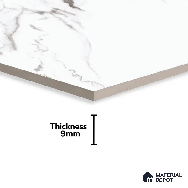 Marble Statuario Wall & Floor Tile TL 00960 Off-White 4 ft x 2 ft Glossy Finish Vitrified Tile - 9 mm | Suitable For Living Room, Bedroom, Dining