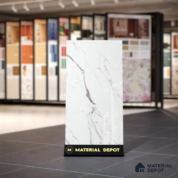 Marble Statuario Wall & Floor Tile TL 00960 Off-White 4 ft x 2 ft Glossy Finish Vitrified Tile - 9 mm | Suitable For Living Room, Bedroom, Dining