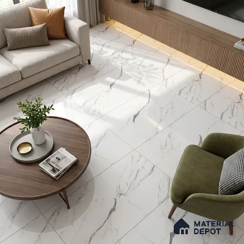 Marble Statuario Wall & Floor Tile TL 00960 Off-White 4 ft x 2 ft Glossy Finish Vitrified Tile - 9 mm | Suitable For Living Room, Bedroom, Dining