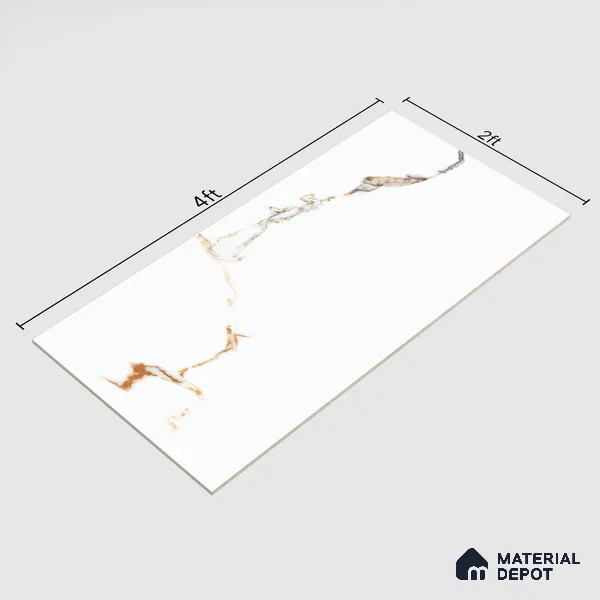 Marble Statuario Wall & Floor Tile TL 00963 Pure White 4 ft x 2 ft Glossy Finish Vitrified Tile - 9 mm | Suitable For Living Room, Bedroom, Dining