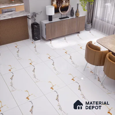 Marble Statuario Wall & Floor Tile TL 00963 Pure White 4 ft x 2 ft Glossy Finish Vitrified Tile - 9 mm | Suitable For Living Room, Bedroom, Dining