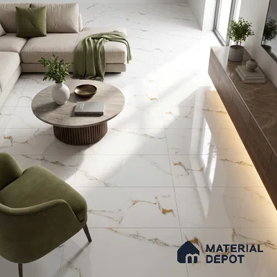 Marble Statuario Wall & Floor Tile TL 00963 Pure White 4 ft x 2 ft Glossy Finish Vitrified Tile - 9 mm | Suitable For Living Room, Bedroom, Dining