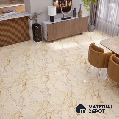 Marble Crema Marfil Wall & Floor Tile TL 00996 Wheat Beige 4 ft x 2 ft Glossy Finish Vitrified Tile - 9 mm | Suitable For Living Room, Bedroom, Dining