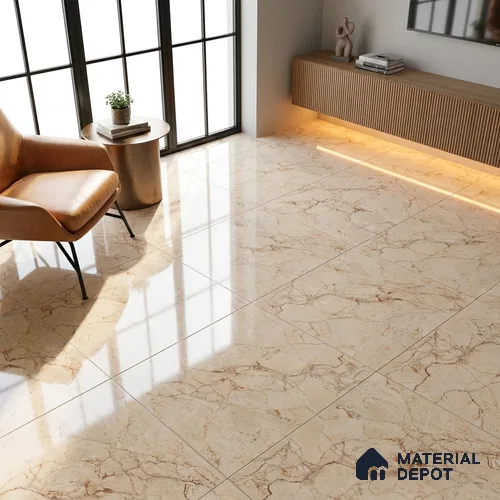 Marble Crema Marfil Wall & Floor Tile TL 00996 Wheat Beige 4 ft x 2 ft Glossy Finish Vitrified Tile - 9 mm | Suitable For Living Room, Bedroom, Dining