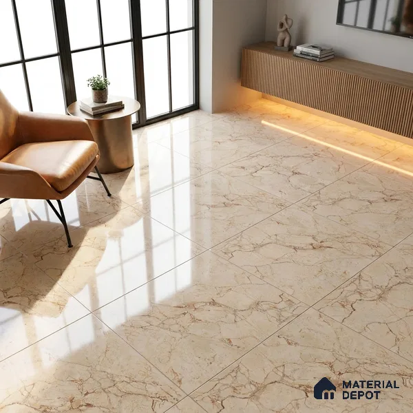 Marble Crema Marfil Wall & Floor Tile TL 00996 Wheat Beige 4 ft x 2 ft Glossy Finish Vitrified Tile - 9 mm | Suitable For Living Room, Bedroom, Dining
