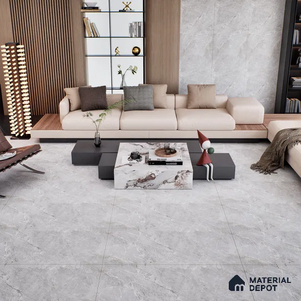 Marble Tundra Grey Wall & Floor Tile TL 00998 Silver Grey 4 ft x 2 ft Matte Finish Vitrified Tile - 9 mm | Random Designs | Suitable For Living Room, Bedroom, Kitchen