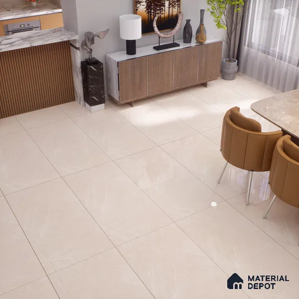 Marble Crema Marfil Wall & Floor Tile TL 01002 Warm Beige 4 ft x 2 ft Glossy Finish Vitrified Tile - 9 mm | Suitable For Living Room, Bedroom, Dining