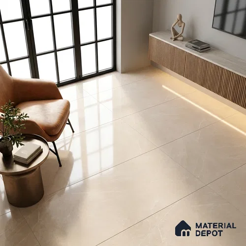 Marble Crema Marfil Wall & Floor Tile TL 01002 Warm Beige 4 ft x 2 ft Glossy Finish Vitrified Tile - 9 mm | Suitable For Living Room, Bedroom, Dining