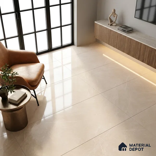 Marble Crema Marfil Wall & Floor Tile TL 01002 Warm Beige 4 ft x 2 ft Glossy Finish Vitrified Tile - 9 mm | Suitable For Living Room, Bedroom, Dining