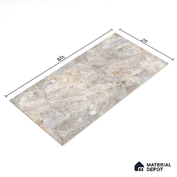 Marble Bardiglio Wall & Floor Tile TL 01006 Light Grey 4 ft x 2 ft Glossy Finish Vitrified Tile - 9 mm | Random Designs | Suitable For Living Room, Bedroom, Dining