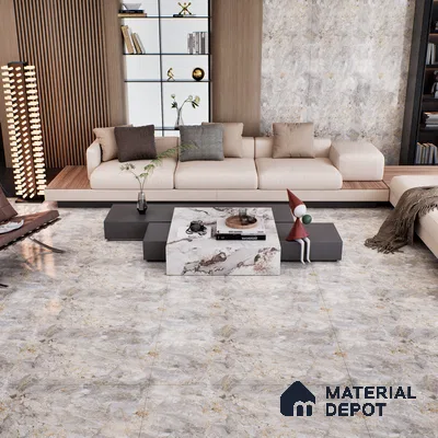 Marble Bardiglio Wall & Floor Tile TL 01006 Light Grey 4 ft x 2 ft Glossy Finish Vitrified Tile - 9 mm | Random Designs | Suitable For Living Room, Bedroom, Dining