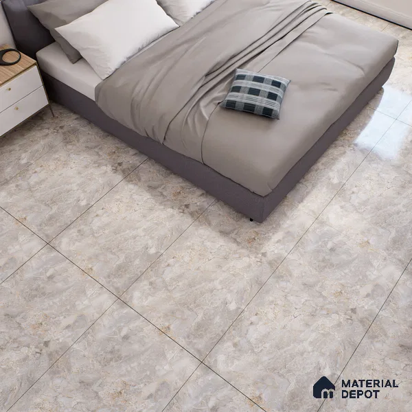 Marble Bardiglio Wall & Floor Tile TL 01006 Light Grey 4 ft x 2 ft Glossy Finish Vitrified Tile - 9 mm | Random Designs | Suitable For Living Room, Bedroom, Dining