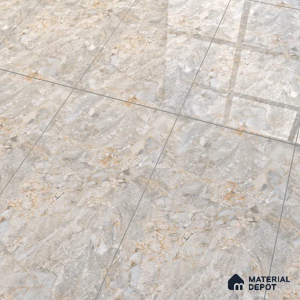 Marble Bardiglio Wall & Floor Tile TL 01006 Light Grey 4 ft x 2 ft Glossy Finish Vitrified Tile - 9 mm | Random Designs | Suitable For Living Room, Bedroom, Dining
