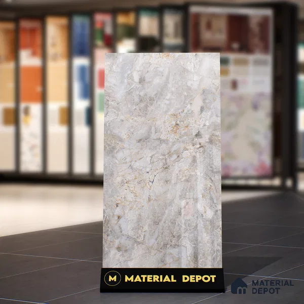 Marble Bardiglio Wall & Floor Tile TL 01006 Light Grey 4 ft x 2 ft Glossy Finish Vitrified Tile - 9 mm | Random Designs | Suitable For Living Room, Bedroom, Dining