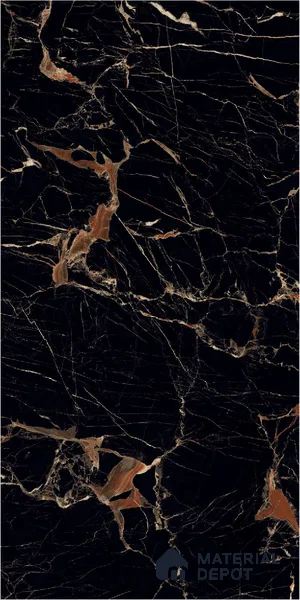 Marble Portoro Wall & Floor Tile TL 01012 Onyx Black 4 ft x 2 ft High Gloss Finish Vitrified Tile - 9 mm | Suitable For Living Room, Bedroom, Dining