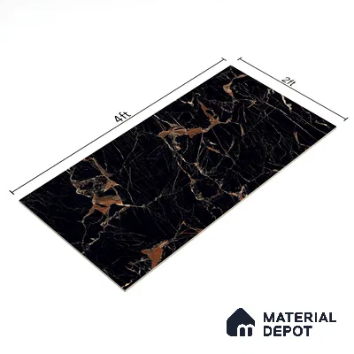 Marble Portoro Wall & Floor Tile TL 01012 Onyx Black 4 ft x 2 ft High Gloss Finish Vitrified Tile - 9 mm | Suitable For Living Room, Bedroom, Dining