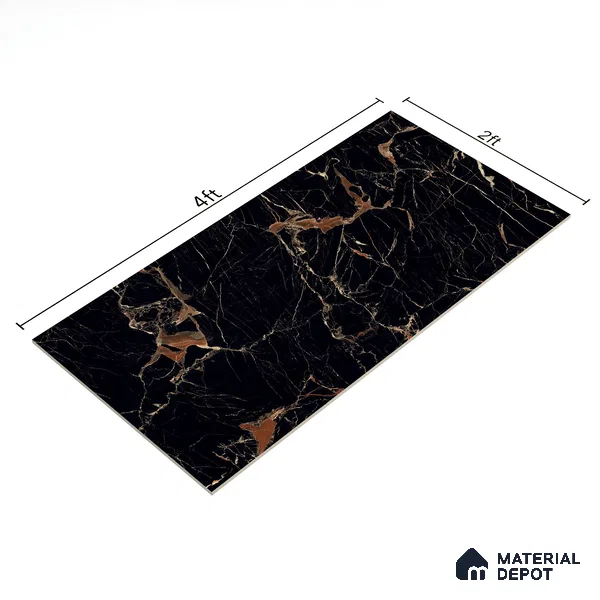 Marble Portoro Wall & Floor Tile TL 01012 Onyx Black 4 ft x 2 ft High Gloss Finish Vitrified Tile - 9 mm | Suitable For Living Room, Bedroom, Dining