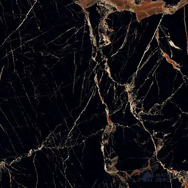 Marble Portoro Wall & Floor Tile TL 01012 Onyx Black 4 ft x 2 ft High Gloss Finish Vitrified Tile - 9 mm | Suitable For Living Room, Bedroom, Dining