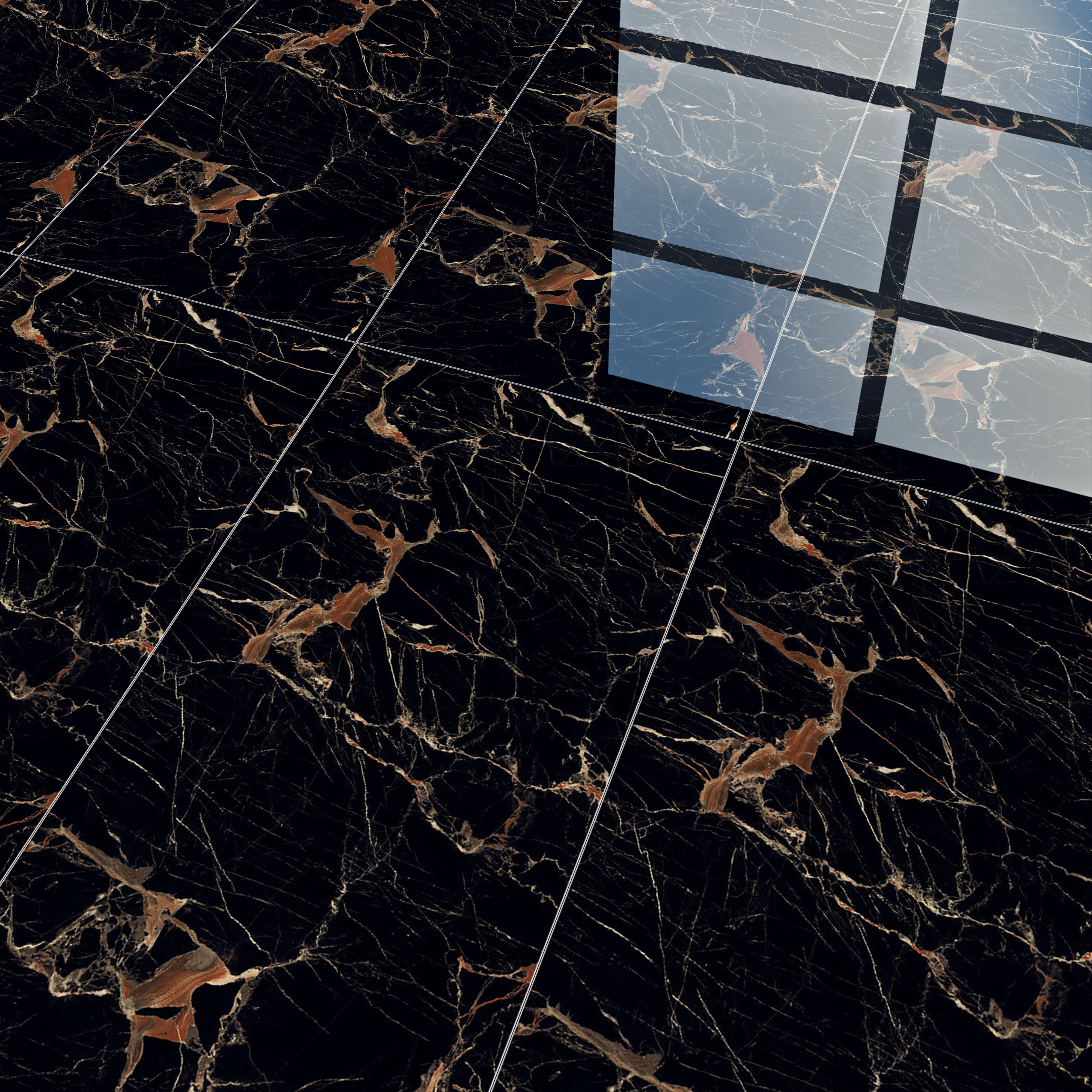 Marble Portoro Wall & Floor Tile TL 01012 Onyx Black 4 ft x 2 ft High Gloss Finish Vitrified Tile - 9 mm | Suitable For Living Room, Bedroom, Dining