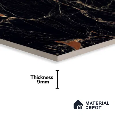 Marble Portoro Wall & Floor Tile TL 01012 Onyx Black 4 ft x 2 ft High Gloss Finish Vitrified Tile - 9 mm | Suitable For Living Room, Bedroom, Dining