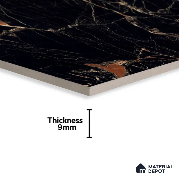Marble Portoro Wall & Floor Tile TL 01012 Onyx Black 4 ft x 2 ft High Gloss Finish Vitrified Tile - 9 mm | Suitable For Living Room, Bedroom, Dining