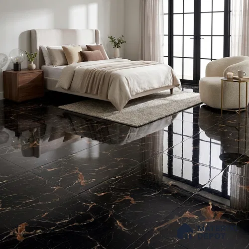 TL 01012 Sagon Black 1200x600 mm High Gloss Finish Vitrified Wall & Floor Tile - 9 mm