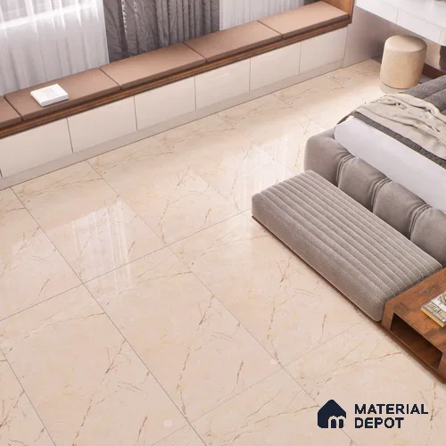 Marble Crema Marfil Wall & Floor Tile TL 01014 Wheat Beige 4 ft x 2 ft Glossy Finish Vitrified Tile - 9 mm | Suitable For Living Room, Bedroom, Dining