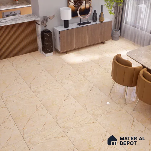 Marble Crema Marfil Wall & Floor Tile TL 01014 Wheat Beige 4 ft x 2 ft Glossy Finish Vitrified Tile - 9 mm | Suitable For Living Room, Bedroom, Dining