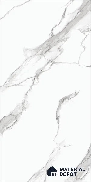 Marble Statuario Wall & Floor Tile TL 01017 Pure White 4 ft x 2 ft Glossy Finish Vitrified Tile - 9 mm | Suitable For Living Room, Bedroom, Dining