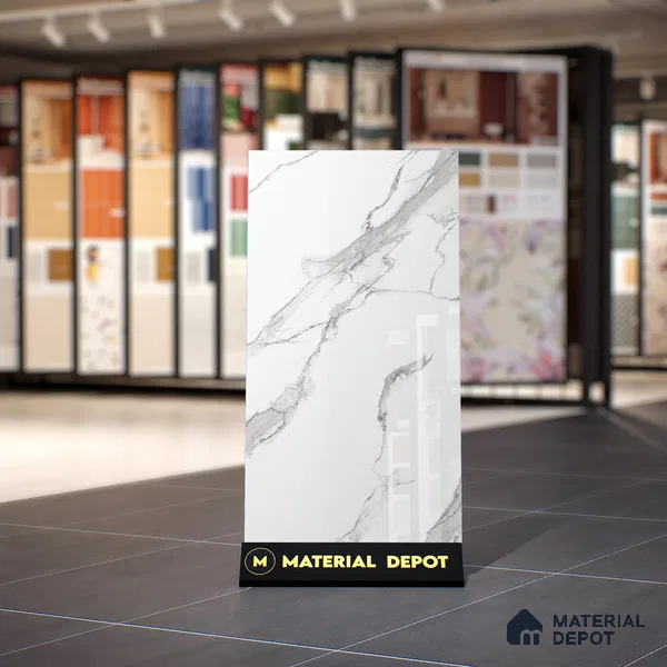 Marble Statuario Wall & Floor Tile TL 01017 Pure White 4 ft x 2 ft Glossy Finish Vitrified Tile - 9 mm | Suitable For Living Room, Bedroom, Dining
