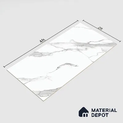 Marble Statuario Wall & Floor Tile TL 01017 Pure White 4 ft x 2 ft Glossy Finish Vitrified Tile - 9 mm | Suitable For Living Room, Bedroom, Dining