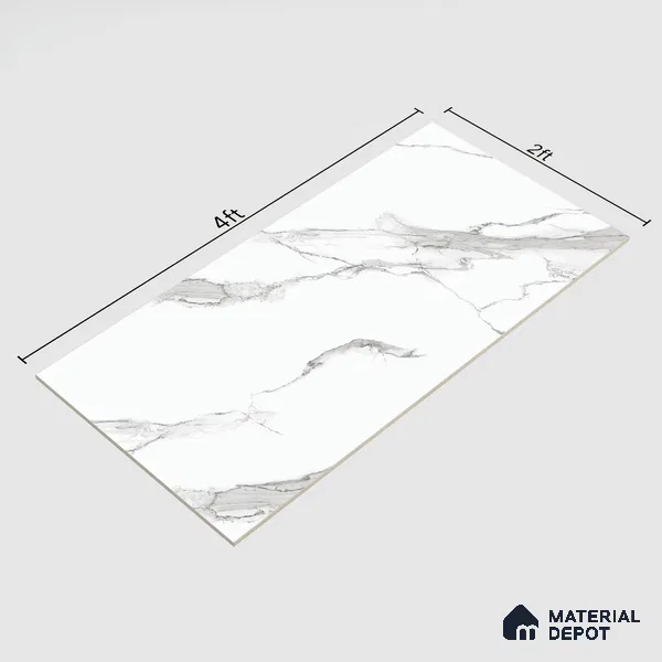 Marble Statuario Wall & Floor Tile TL 01017 Pure White 4 ft x 2 ft Glossy Finish Vitrified Tile - 9 mm | Suitable For Living Room, Bedroom, Dining