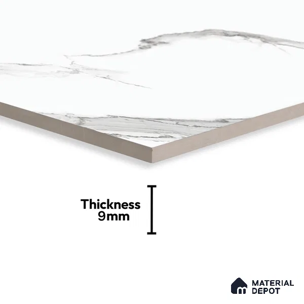 Marble Statuario Wall & Floor Tile TL 01017 Pure White 4 ft x 2 ft Glossy Finish Vitrified Tile - 9 mm | Suitable For Living Room, Bedroom, Dining