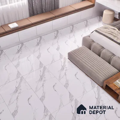 Marble Statuario Wall & Floor Tile TL 01017 Pure White 4 ft x 2 ft Glossy Finish Vitrified Tile - 9 mm | Suitable For Living Room, Bedroom, Dining