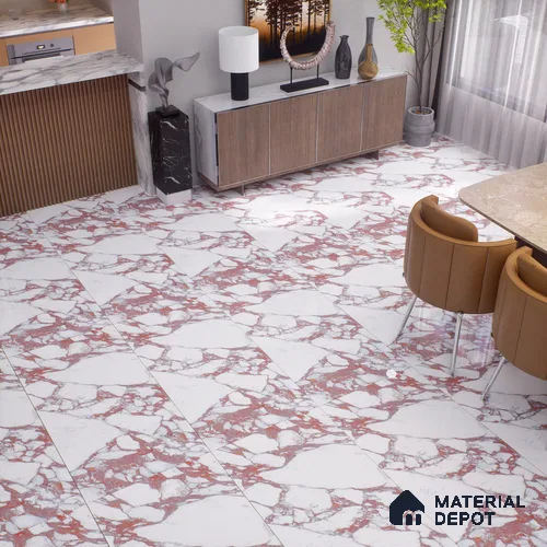 Marble Calacatta Wall & Floor Tile TL 01030 Off-White 4 ft x 2 ft Glossy Finish Vitrified Tile - 9 mm | Suitable For Living Room, Bedroom, Dining