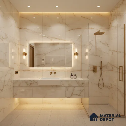 Marble Wall & Floor Vitrified Tile Oyster Beige 4 ft x 2 ft | TL 01077 Glossy Finish - 9 mm | Suitable for Living Room, Bedroom