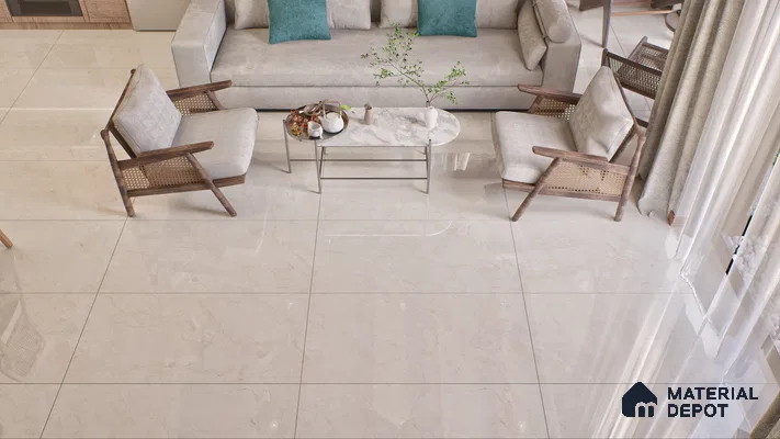 Marble Endless Perlato Sicilia Wall & Floor Tile TL 01078 Almond Cream 4 ft x 2 ft Glossy Finish Vitrified Tile - 9 mm | Suitable For Living Room, Bedroom, Dining