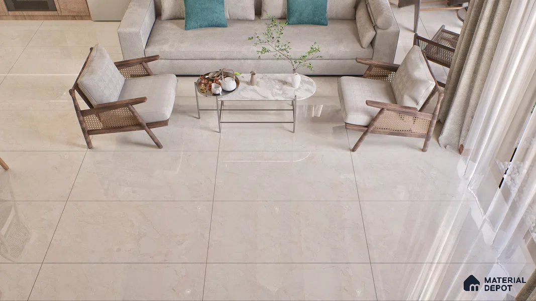Marble Endless Perlato Sicilia Wall & Floor Tile TL 01078 Almond Cream 4 ft x 2 ft Glossy Finish Vitrified Tile - 9 mm | Suitable For Living Room, Bedroom, Dining