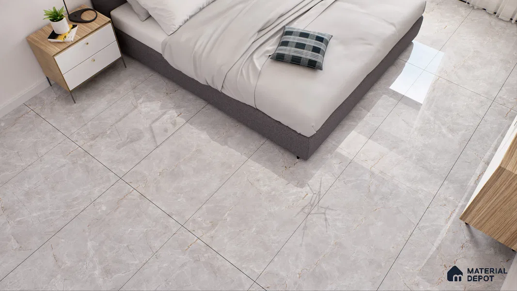 Marble Endless Fior di Bosco Wall & Floor Tile TL 01085 Light Grey 4 ft x 2 ft Glossy Finish Vitrified Tile - 9 mm | Suitable For Living Room, Bedroom, Dining