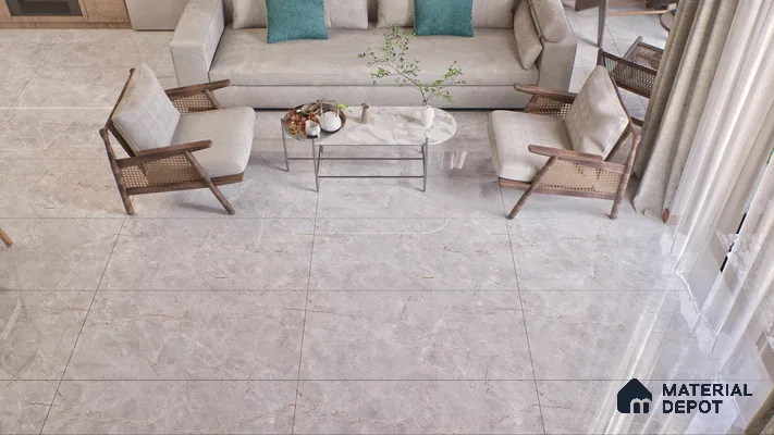 Marble Endless Fior di Bosco Wall & Floor Tile TL 01085 Light Grey 4 ft x 2 ft Glossy Finish Vitrified Tile - 9 mm | Suitable For Living Room, Bedroom, Dining