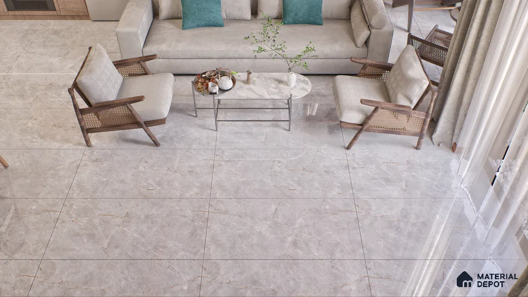 Marble Endless Fior di Bosco Wall & Floor Tile TL 01085 Light Grey 4 ft x 2 ft Glossy Finish Vitrified Tile - 9 mm | Suitable For Living Room, Bedroom, Dining