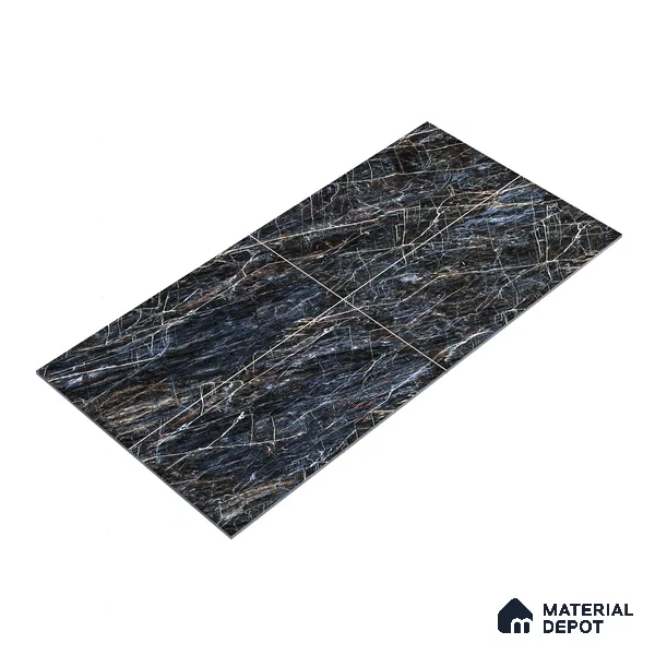 Marble Bardiglio Wall & Floor Tile TL 01090 Charcoal Grey 4 ft x 2 ft Glossy Finish Vitrified Tile - 9 mm | Suitable For Living Room, Bedroom, Dining