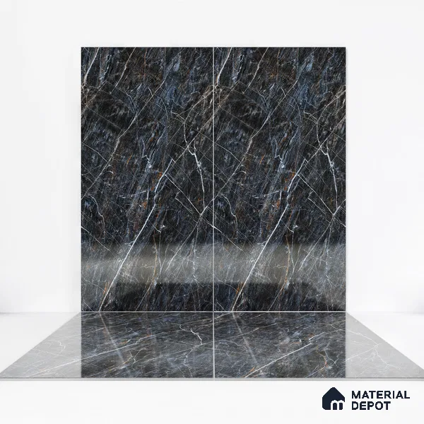 Marble Bardiglio Wall & Floor Tile TL 01090 Charcoal Grey 4 ft x 2 ft Glossy Finish Vitrified Tile - 9 mm | Suitable For Living Room, Bedroom, Dining